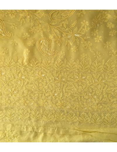 Chhangamal Hand Embroidered Green Colour Pure Georgette  Chikankari Saree Piece