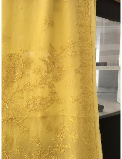 Chhangamal Hand Embroidered Green Colour Pure Georgette  Chikankari Saree Piece