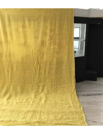 Chhangamal Hand Embroidered Green Colour Pure Georgette  Chikankari Saree Piece