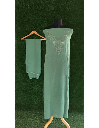 Chhangamal Hand Embroidered Green Colour Pure Georgette Chikankari Kurta Dupatta Piece