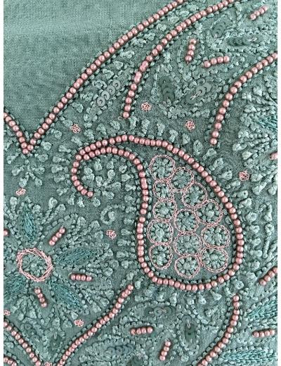 Chhangamal Hand Embroidered Green Colour Pure Georgette Chikankari Kurta Dupatta Piece