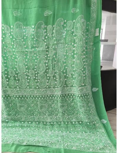 Chhangamal Hand Embroidered Green Colour Pure Georgette Chikankari Saree