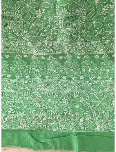 Chhangamal Hand Embroidered Green Colour Pure Georgette Chikankari Saree