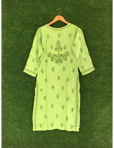 Chhangamal Hand Embroidered Green Colour Reyon Chikankari kurti