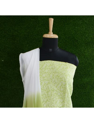 Chhangamal Hand Embroidered Green Colour Unstitched Cotten Chikankari Suit Length