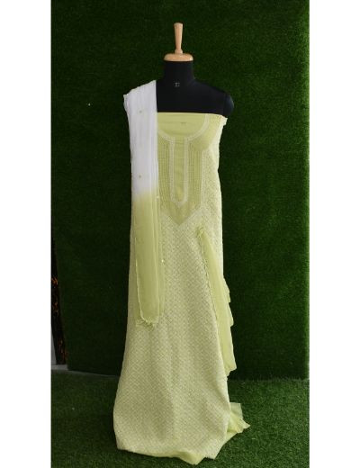 Chhangamal Hand Embroidered Green Colour Unstitched Cotten Chikankari Suit Length