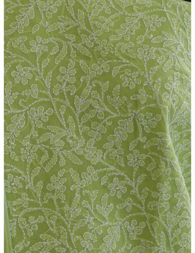Chhangamal Hand Embroidered Green Colour Unstitched Cotten Chikankari Suit Length