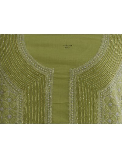Chhangamal Hand Embroidered Green Colour Unstitched Cotten Chikankari Suit Length