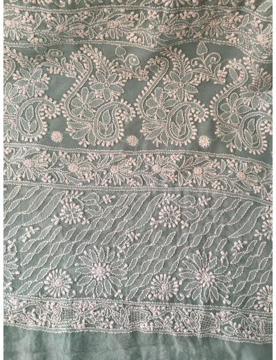 Chhangamal Hand Embroidered Grey  Colour Pure Georgette  Chikankari Saree Piece