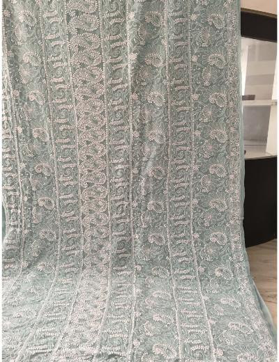 Chhangamal Hand Embroidered Grey  Colour Pure Georgette  Chikankari Saree Piece