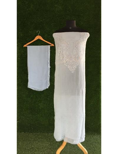 Chhangamal Hand Embroidered Grey Colour  Pure Georgette Chikankari Kurta Dupatta Piece
