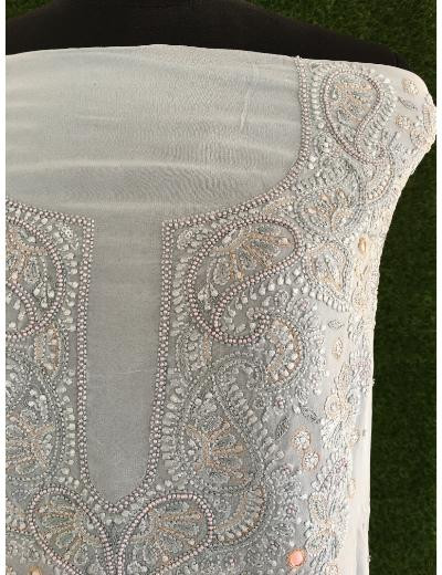 Chhangamal Hand Embroidered Grey Colour  Pure Georgette Chikankari Kurta Dupatta Piece