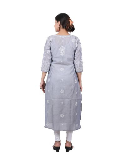 Chhangamal Hand Embroidered Grey Colour Chanderi Cotton Chikankari Kurti