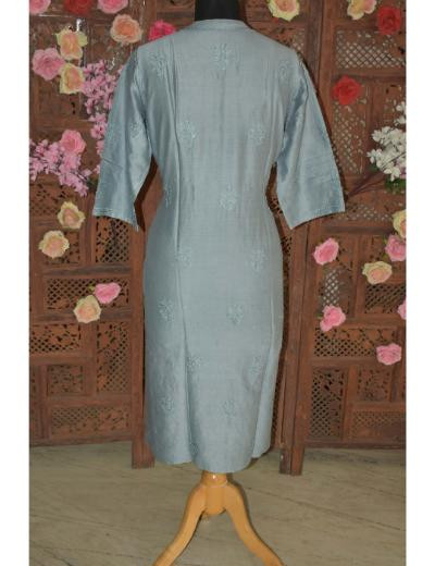 Chhangamal Hand Embroidered Grey Colour Chanderi Silk Kurti