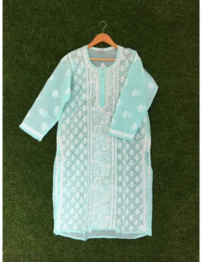 Chhangamal Hand Embroidered Grey Colour Cotton Chikankari Kurti