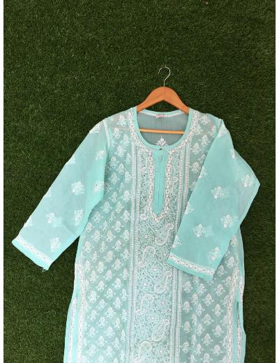 Chhangamal Hand Embroidered Grey Colour Cotton Chikankari Kurti