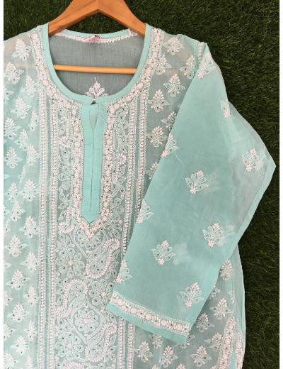Chhangamal Hand Embroidered Grey Colour Cotton Chikankari Kurti