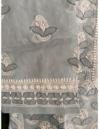 Chhangamal Hand Embroidered Grey Colour Cotton Chikankari kurti