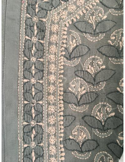 Chhangamal Hand Embroidered Grey Colour Cotton Chikankari kurti