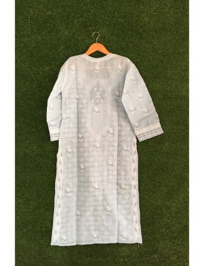 Chhangamal Hand Embroidered Grey Colour Cotton Chikankari kurti