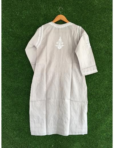 Chhangamal Hand Embroidered Grey Colour Cotton Chikankari Kurti