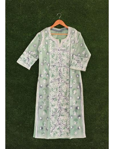 Chhangamal Hand Embroidered Grey Colour Cotton Chikankari Kurti