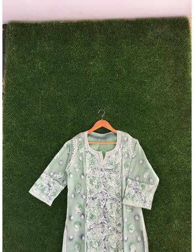 Chhangamal Hand Embroidered Grey Colour Cotton Chikankari Kurti