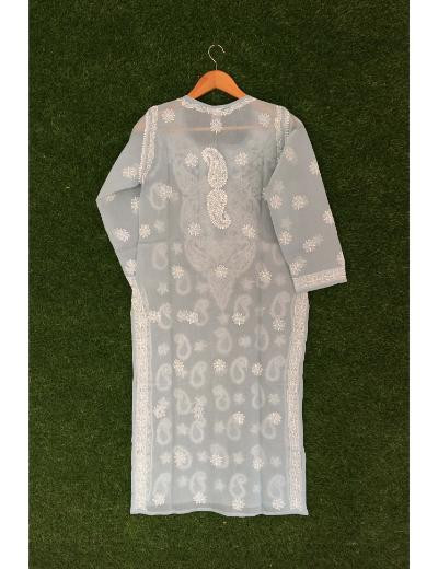 Chhangamal Hand Embroidered Grey Colour Cotton Chikankari Kurti