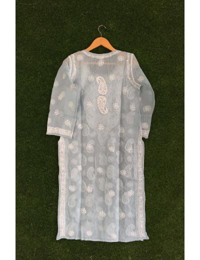 Chhangamal Hand Embroidered Grey Colour Cotton Chikankari Kurti