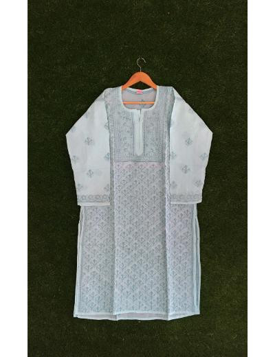 Chhangamal Hand Embroidered Grey Colour Cotton Chikankari Kurti Piece