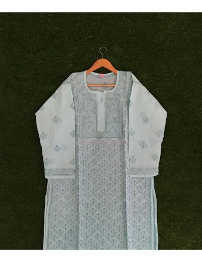 Chhangamal Hand Embroidered Grey Colour Cotton Chikankari Kurti Piece