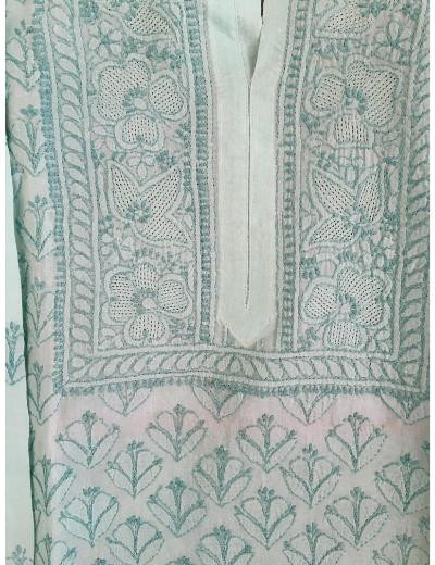 Chhangamal Hand Embroidered Grey Colour Cotton Chikankari Kurti Piece