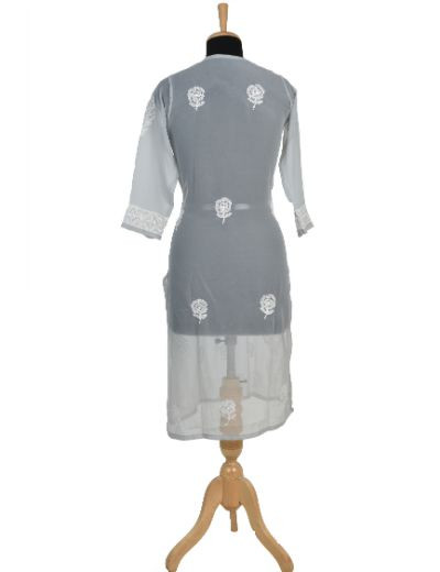 Chhangamal Hand Embroidered Grey Colour Faux Georgette Chikankari Kurti