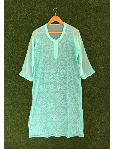 Chhangamal Hand Embroidered Grey Colour Georgette Chikankari Kurti