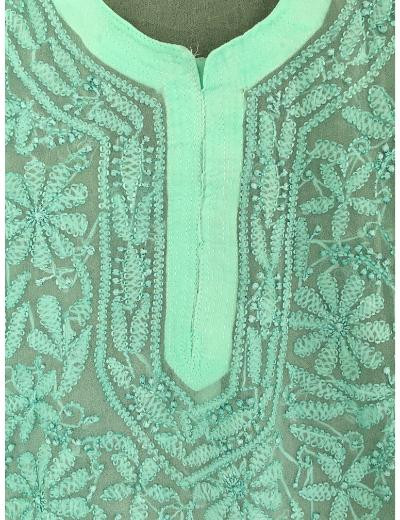 Chhangamal Hand Embroidered Grey Colour Georgette Chikankari Kurti