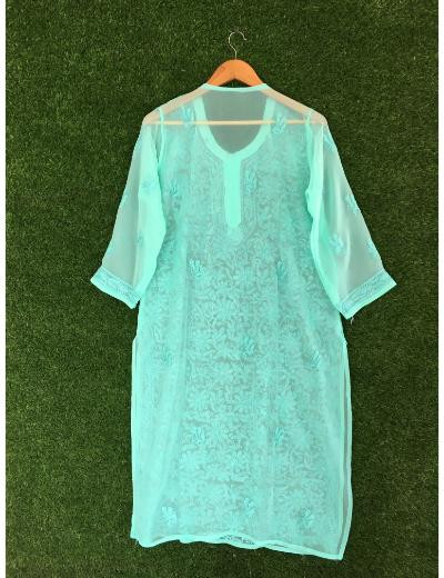 Chhangamal Hand Embroidered Grey Colour Georgette Chikankari Kurti