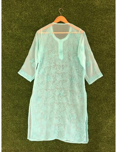 Chhangamal Hand Embroidered Grey Colour Georgette Chikankari kurti
