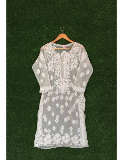 Chhangamal Hand Embroidered Grey Colour Georgette Chikankari Kurti Piece