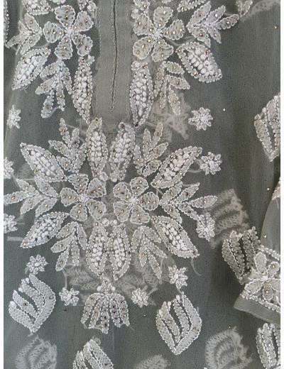 Chhangamal Hand Embroidered Grey Colour Georgette Chikankari Kurti Piece