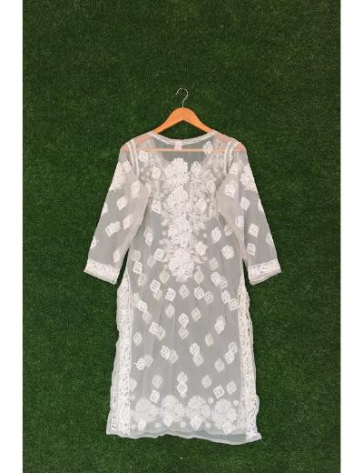 Chhangamal Hand Embroidered Grey Colour Georgette Chikankari Kurti Piece