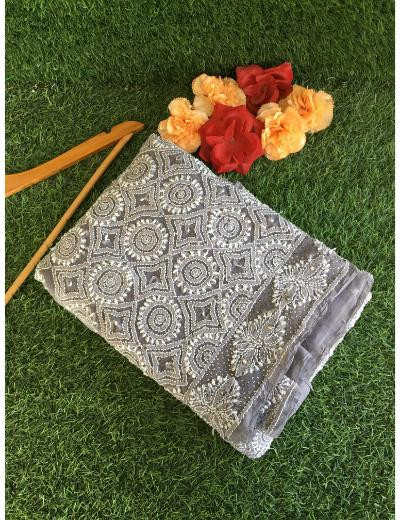 Chhangamal Hand Embroidered Grey Colour Georgette Chikankari Saree