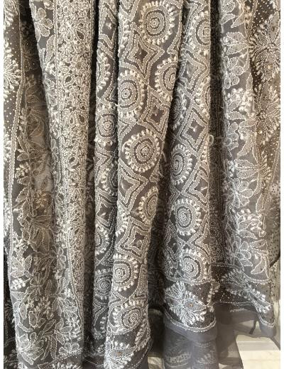 Chhangamal Hand Embroidered Grey Colour Georgette Chikankari Saree