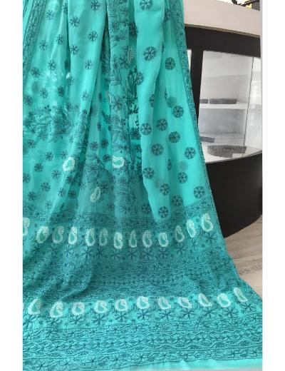 Chhangamal Hand Embroidered Grey Colour Georgette Chikankari Saree