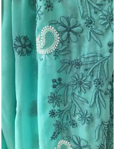 Chhangamal Hand Embroidered Grey Colour Georgette Chikankari Saree