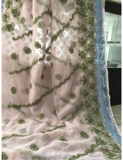Chhangamal Hand Embroidered Grey Colour Georgette Chikankari Saree