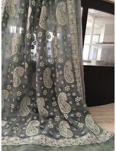 Chhangamal Hand Embroidered Grey Colour Georgette Chikankari Saree