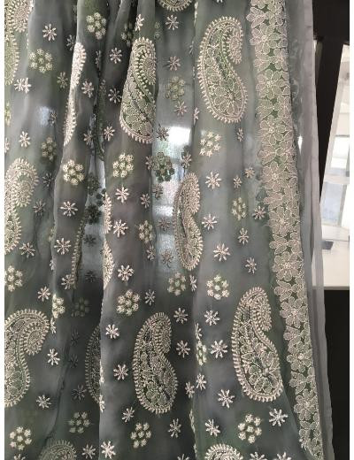 Chhangamal Hand Embroidered Grey Colour Georgette Chikankari Saree