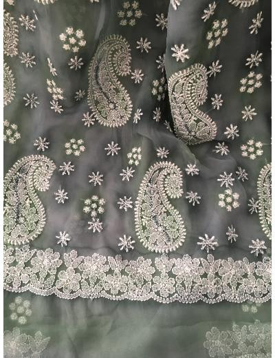 Chhangamal Hand Embroidered Grey Colour Georgette Chikankari Saree