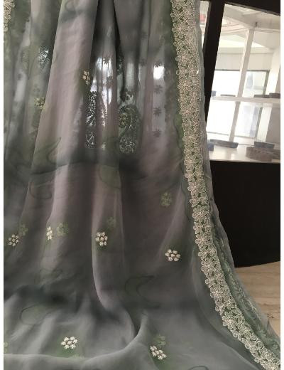 Chhangamal Hand Embroidered Grey Colour Georgette Chikankari Saree