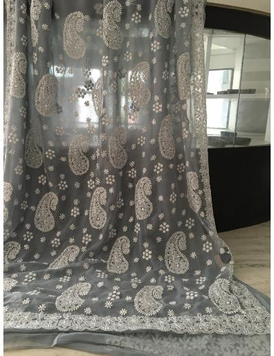 Chhangamal Hand Embroidered Grey Colour Georgette Chikankari Saree